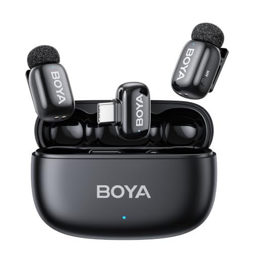 BOYA mini 2 Wireless Lavalier Microphones for iPhone 15/16/17 & Android, AI Noise Cancellation, App Control, 30H Battery Life with Charging Case, Lapel Microphone Wireless for Video Recording Vlogging - color: Black