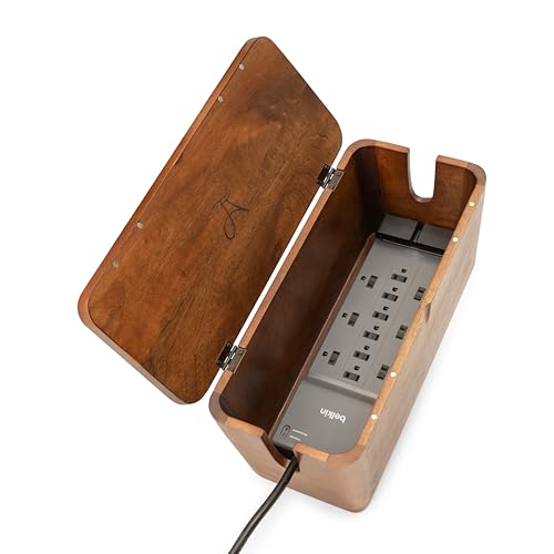 Extra Large Cable Management Box - Cable Organizer Box and Power Strip Box for Electrical Cord Management - Desk Cord Hider and Floor Cable Management - Wire Storage and Organization for Cords - color: Natural Mango Wood, size: Extra Large