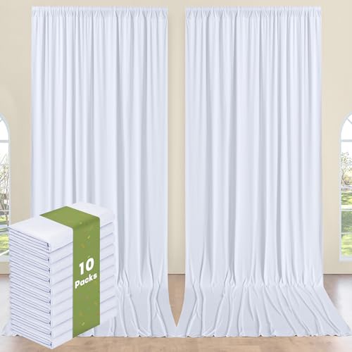 10 Panels 5x14ft White Backdrop Curtains for Parties, Wrinkle Free Polyester White Photo Backdrop Drapes 14 ft Long Back Drop Cloth for Wedding Birthday Photography Background Party - color: White, size: 5ft(W)x14ft(H)_10 Panels