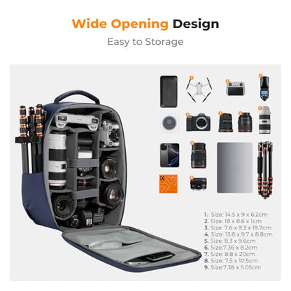K&F CONCEPT Camera Backpack,Hardshell Photography DSLR Camera Bag with 15-15.6 Inch Laptop Compartment Hard Shell Camera Case Compatible with Canon/Nikon/Sony/DJI Mavic Drone - color: Deep Blue