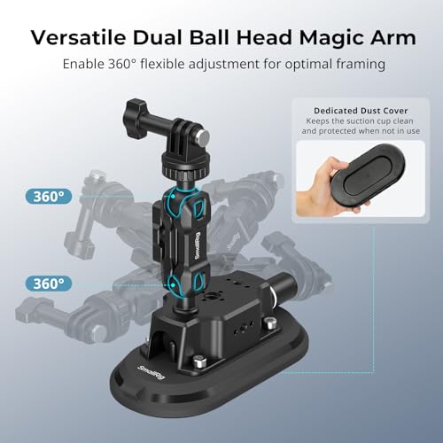 SMALLRIG 3 x 6 Car Suction Cup Mount for Action Cameras, Suction Pad with Manual Pump Lock, Dual Ball Head Magic Arm, Windshield Mount for GoPro 13/12, for DJI Action 6/5 Pro, Insta360 x5-5842