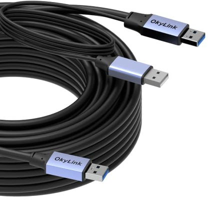 OkyLink Active USB 3.0 Data Cable A to A, Male to Male 5Gbps, 50ft | 15M, 3.2 Gen 1, With power cable and repeater, for Industrial Automation and CCTV System - color: USB3.0(5Gbps), size: 50ft (15m)