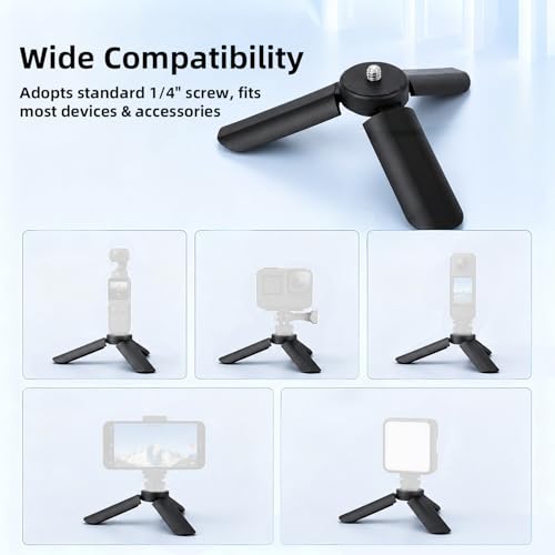 Mini Tripod for DJI Osmo Pocket 4P/4/3/2 & Action 6/5 Pro/4/3/Nano, Portable Tabletop Tripod Stand, Hand Grip Selfie Stick with 1/4'' Screw for Insta360 Luna Ultra X5/X4/X3