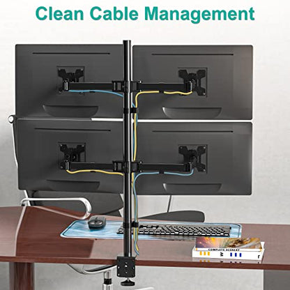 WALI Quad Monitor Desk Mount, 4 Monitor Stand Fits Heavy Duty Computer Screen up to 27 inch, Full Adjustable Arm Holds up to 22 lbs per Arm (M004), Black - size: 13"-27", style: Quad