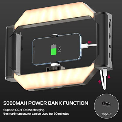 ULANZI Smartphone Video Rig with Light, U-Rig Light Cell Phone Handheld Stabilizer with Ring Light 2500K-9000K CRI 90+ for Filmmaking Live Steam YouTube Video Recording, with 5000mAh Build-in Battery - size: 280*51*195mm