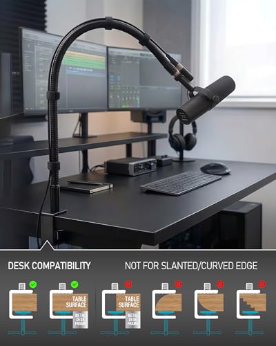 24-INCHS Flexible Gooseneck Microphone Stand with Heavy Duty Desk Clamp for Podcast, Meetings, Lectures, Radio Broadcasting Studio, Live Broadcast Equipment, TV Stations - size: 24-INCH