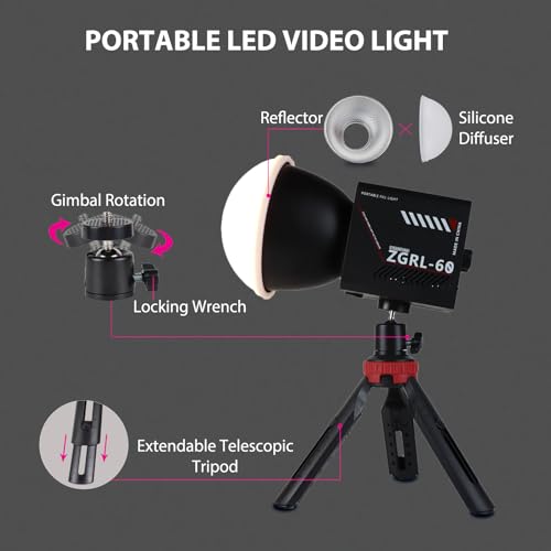 60W COB LED Video Light Handheld Portable with 8000 mAh Battery Dual-Color Photography Lighting Spotlight for Studio, Streaming, Phone Video, 2800K-6500K, 8 Lighting Effects, CRI ≥95