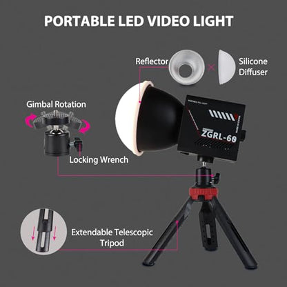 60W COB LED Video Light Handheld Portable with 8000 mAh Battery Dual-Color Photography Lighting Spotlight for Studio, Streaming, Phone Video, 2800K-6500K, 8 Lighting Effects, CRI ≥95