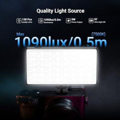 NEEWER Basics Full RGB Camera Video Light with Desk Tripod Stand, 8W CRI97 2700K-7500K 17 Scenes 4000mAh Portable Metal Small LED Panel Lighting for DSLR Streaming Photography Video Recording, SL90C