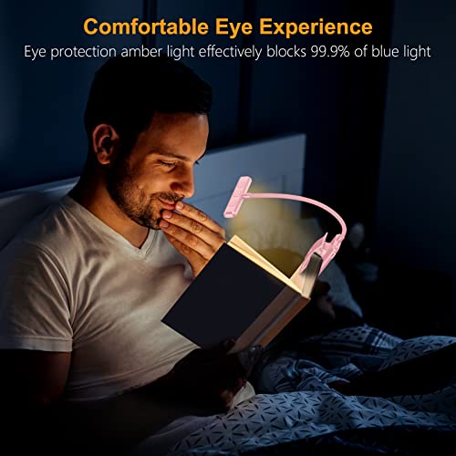 Gritin 19 LED Rechargeable Book Light for Reading in Bed | Eye Caring 3 Color Temps,Stepless Dimming Brightness,Memory Function,90 Hrs Runtime Lightweight Clip on Light-Pink - color: Pink