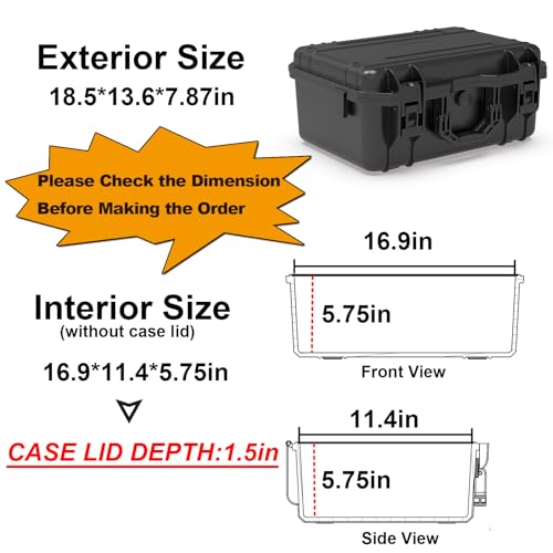 Ant Mag Waterproof Hard Case with Customizable Foam - Large Interior 16.9"x11.4"x7.25" - Heavy Duty Storage & Travel Case for Professional Equipment, Tools, Camera, Drone - style: 16.9*11.4*5.7in/18liter