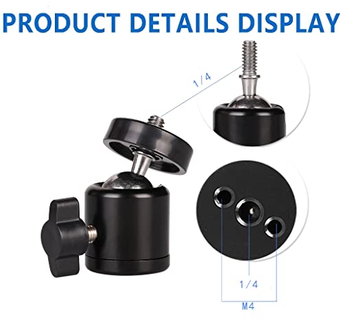 Hot Shoe Mount Adapter 360 Degree Swivel Mini Ball head with 1/4 inch Screw for DSLR Camera, Monitor, Gopro，Camcorder, Flash Light, Tripod, Microphone (2 Pack)