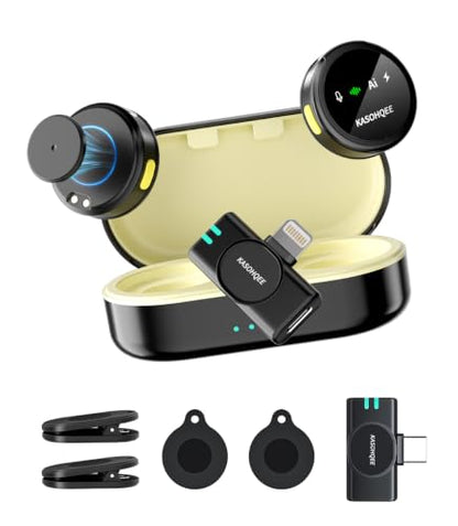 Wireless Lavalier Microphone for iPhone 17/16/15/14, iPad & Android, Magnetic Clip-on Mini Mic with Charging Case,30H Playtime Plug-Play Lapel Lavalier Mic for Vlog TikTok, AI Noise Reduction - color: 2 TX+Lightning Rx+USB-C Rx+Charing Case