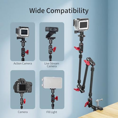 Magic Arm Camera Mount, 32" Aluminum Articulating Arm with Desk Clamp & Standard 1/4" Screw, Heavy Duty Overhead Phone Mount for Video Recording, Live Streaming, Vlogging - size: 32 Inch Arm + Clamp + Phone Clip