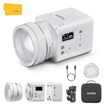 Godox ML80Bi COB Video Light w/95Wh Detachable Battery, Brighter Bi-Color Led Video Light 29600lux@5600K 1m, CRI 96, 2800K-6500K,11FX, Dimming 0%~100%, Portable Continuous Output Lighting Photography - color: ML80Bi