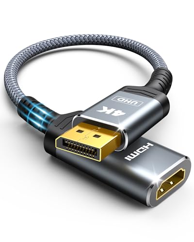 Highwings 4K Display Port to HDMI Adapter, Uni-Directional DP 1.2 Computer to HDMI 2.0 Screen, DisplayPort to HDMI Adapter (Male to Female), SR Anti-Break, No Latch, for Dell HP AMD NVIDIA, Passive - color: Grey, style: 4K 30Hz-1 Pack