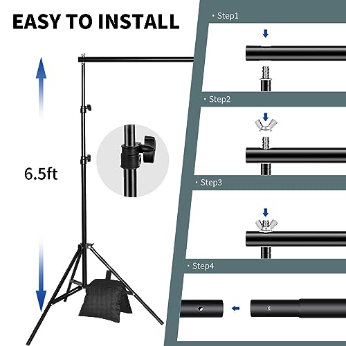 Backdrop Stand 6.5x6.5ft Adjustable Photo Studio Background Stand Support Frame Heavy Duty Photo Backdrop Stand Kit for Parties Wedding With 3 Crossbars 4 Backdrop Clamps,2 Sandbags Carrybag - color: 6.5x6.5FT
