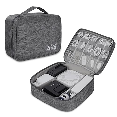 Electronic Organizer Travel Universal Cable Organizer Electronics Accessories Bag for Cable, Charger, Phone, USB, SD Card,1Pack - color: Grey, size: Double Layer/10.03" x7.48" x 3.54"