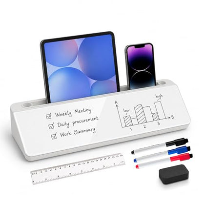 Desktop Whiteboard, Glass Dry Erase Board, Desk Board Buddy,Computer Keyboard Stand,Desk Whiteboard Organizer for Home,Office,School Supplies(White) - color: White