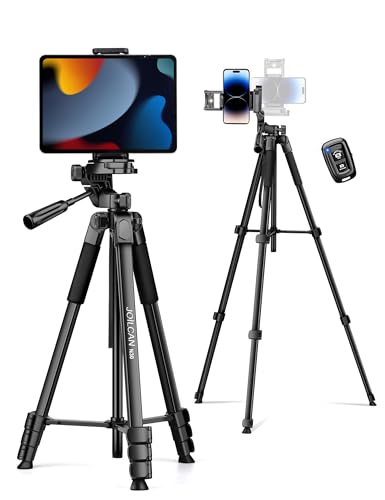 JOILCAN Phone Tripod, 67" Camera Tripod Stand for iPhone iPad, Professional Aluminum Travel Tripods with Wireless Remote and Carry Bag for Cellphone Photo Video Recording Vlog - color: Black, size: 67 Inch
