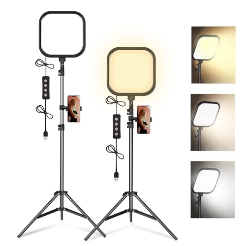 2-Pack LED Video Light Kit, 15W Studio Light,2500-8500K Color temperatue with Tripod Stand&Phone Holder,78" Dimmable Stream for Video Recording, Game Streaming, Photography, YouTube