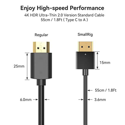 SMALLRIG C to A Cable, Ultra Thin Cable 55cm/1.8Ft, Super Flexible Slim High Speed 4K 60Hz HDR 2.0, Fits for Sony HDR-XR50, for Nikon Z6 Z7 for Canon EOS RP, EOS R - 3041 - size: 55CM(C to A)