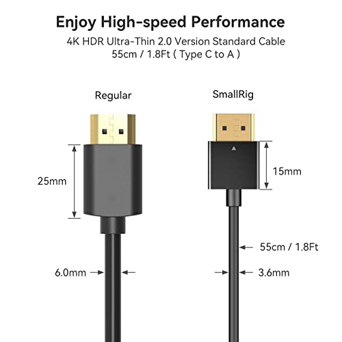 SMALLRIG C to A Cable, Ultra Thin Cable 55cm/1.8Ft, Super Flexible Slim High Speed 4K 60Hz HDR 2.0, Fits for Sony HDR-XR50, for Nikon Z6 Z7 for Canon EOS RP, EOS R - 3041 - size: 55CM(C to A)