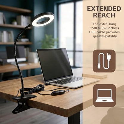 Clip on Light, LED Book Light for Reading in Bed, 48 LED Desk Lamp with Clamp, 3 Color Modes & 10 Brightness, 15" Flexible Gooseneck Reading Light for Bed Headboard, Dorm, Crafting, Home Office