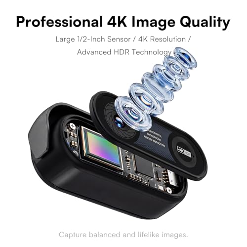Raikon 4K Webcam with Ring Light & Microphone, 4K Ultra HD Streaming Camera, Built-in Dual Noise-Canceling Mics, Auto Light Correction, for Zoom/Skype/Teams/YouTube/Twitch, Plug & Play, for PC