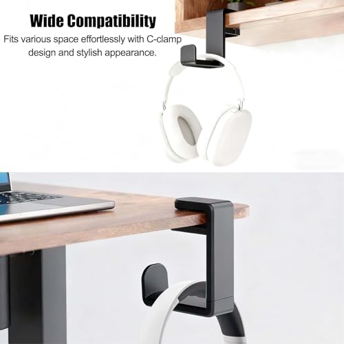 Rotating Headphone Stand, Multi-Functional 360° Rotatable Adjustable Clamp-on Under Desk Headset Stand, Universal Gaming and Office Headphone Holder, Black - color: Black