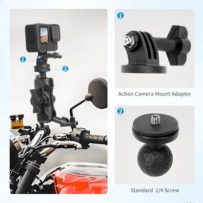 Bike Motorcycle Camera Mount Bundle Kit, 1/4 Screw & Tripod Mount Adapter, 360°Swiveling Ball Head Base -Rotating Ball Head Clamp Arm for lnsta36o X5/X4/X3/X2, Rearview Mirror(0.39“) 75014 - style: 10MM Rearview mirror