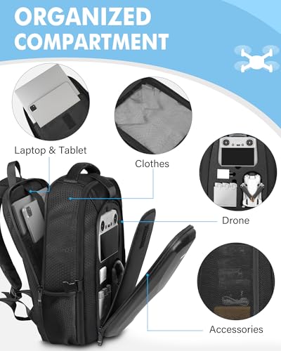PEKREWS Mini 4 Pro Case, Mini 3/4 Pro Waterproof Hard Carrying Case, Large Drone Bag Fits 15.6 Inch Laptop, Travel Backpack for DJI RC 2/RC/N3/N2/N1 Controller, Fly More Combo and Drone Accessories - color: Black