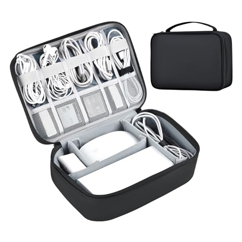 Large Capacity Electronics Accessories Organizer Travel Case with Adjustable Divider Waterproof Leather Cord Shockproof Tech Organizer Bag(Black, Single Layer) - color: Black, size: Single Layer-Regular