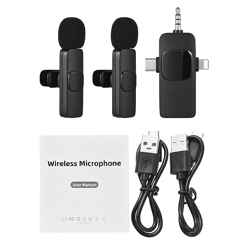 Wireless Lavalier Microphone 3-in-1 Wireless Clip-on Mic Transmitter and Receiver (2 Transmitters, 1 Receiver)