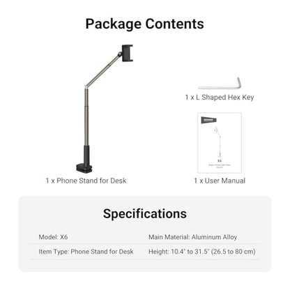 NEEWER Entry Level Version Phone Stand for Desk & Bed, 360° Adjustable Office Table Bedside Overhead Cell Phone Holder Mount Compatible with iPhone Samsung Android for Video Recording Filming, X6