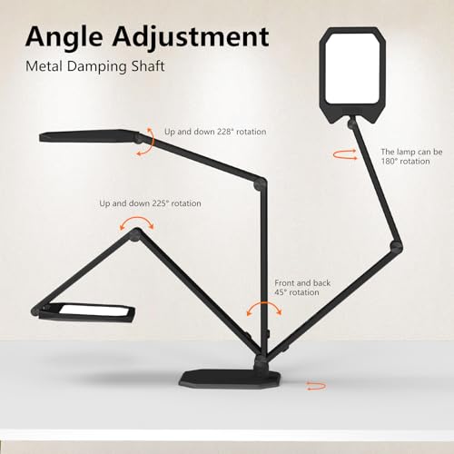 NS Desk Lamp 2 Pack for Home Office, LED Desk Lamp with Webcam Light for Video Calls, Dimmable 3000K-6500K Desk Light with Remote, Timer, Memory, Adjustable Swing Arm, CRI95+ - color: Black 2 Pack