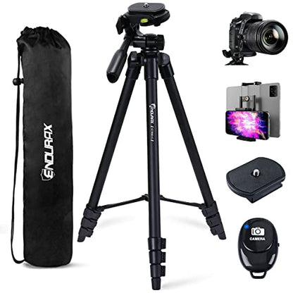 Endurax 60'' Camera Tripod Camera Stand for Canon Rebel Eos Nikon DSLR, Travel Tripods for Phone Tablet with Remote Black - style: With Quick Release Plate-Black