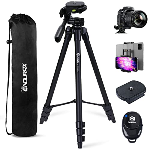 Endurax 60'' Camera Tripod Camera Stand for Canon Rebel Eos Nikon DSLR, Travel Tripods for Phone Tablet with Remote Black - style: With Quick Release Plate-Black