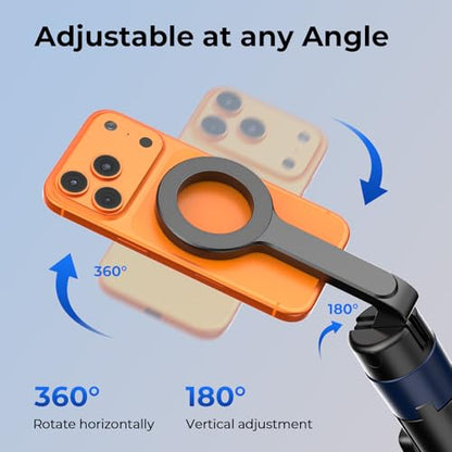 Kaitezenz Auto-Open Magnetic Selfie Stick Tripod for iPhone MagSafe, 71" Cell Phone Tirpod Stand with Metal Ring & Rechargeable Remote for Video Recording Vlogging Black