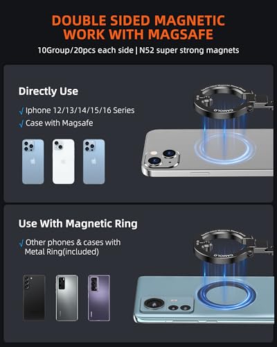 Dual Magnetic Phone Holder Compatiable with Magsafe for iPhone 16 15 14 13 12 Pro Max Plus Series, 1/4" Screw Tripod Mount, Gym Magnetic Phone Stand Travel(Black) - color: Black