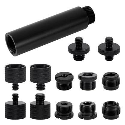 13pcs Microphone Stand Adapter Screws with Extension Tubes, Aluminum Alloy 3/8" to 5/8" & 1/4" Thread Converters Mic Screw Adapter Accessories for Mic Boom Arm Mount Camera Tripod Fill Light - style: Adapter screw+extension tube set