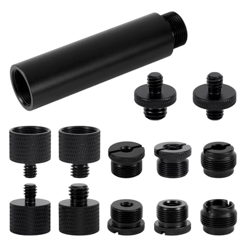 13pcs Microphone Stand Adapter Screws with Extension Tubes, Aluminum Alloy 3/8" to 5/8" & 1/4" Thread Converters Mic Screw Adapter Accessories for Mic Boom Arm Mount Camera Tripod Fill Light - style: Adapter screw+extension tube set