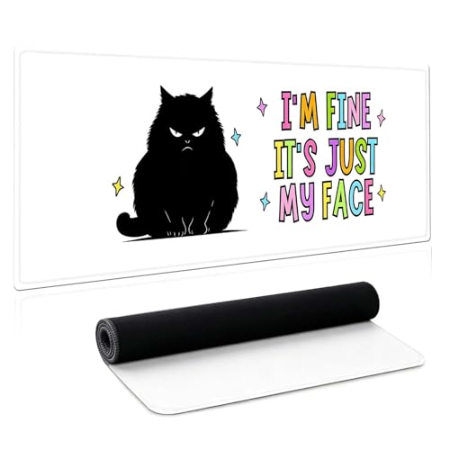 Cat Lover Gifts,Large Cat Desk Matt for Desktop,Cute Desk Pad Mat,Large Mouse Pad,Anti Slip Big Mousepad with Stitched Edges,Black Cats Desk Accessories,Keyboard Pad Mouse Mat for Computer,Work,Gaming - color: finecat