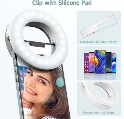 Selfie Ring Light , Rechargeable Selfie Fill Light with Retaining Clip On, Video Conference Light for Phone, Laptop, Zoom Meeting, Make up