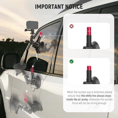 NEEWER Triple Suction Cup Car Mount Kit, Carbon Fiber Camera Mount with Action Camera Adapter, NATO Rail & 24"/60cm Extension Pole Compatible with GoPro Insta360, 2.2lb/1kg Max Load, CA136 - style: CA136