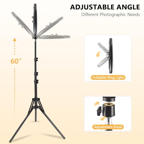 12" Selfie Ring Light with 59" Tripod Stand and Phone Holder, Dimmable LED Circle Lights Phone Ring Light Tripod for Photography, Video Recording, Live Stream, Makeup
