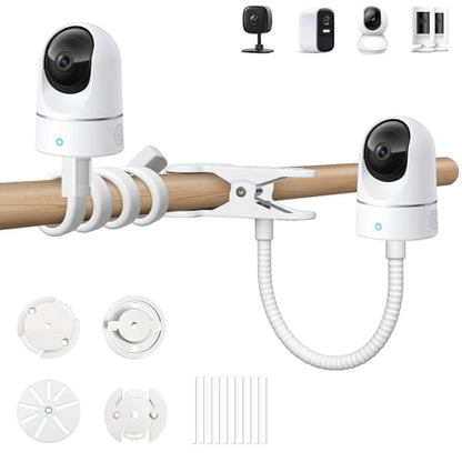 Flexible Clip Mount for Ring Security Camera | Indoor Outdoor Camera and Other Cameras with 1/4 Threaded Hole No Tools or Wall Damage, White