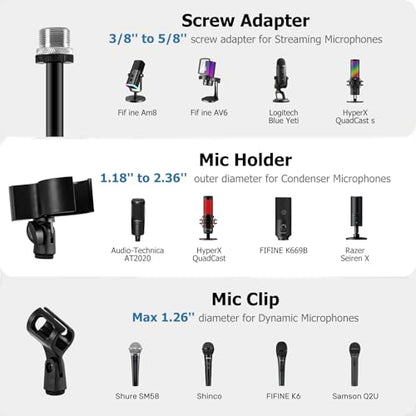 BILIONE Microphone Stand Floor, 45''-75'' Height Adjustable Boom Mic Stand with Weighted Base, 2 Clips & 3/8'' to 5/8'' Adapter Compatible with Blue Yeti HyperX QuadCast Shure SM58 - size: Mic Stand Floor