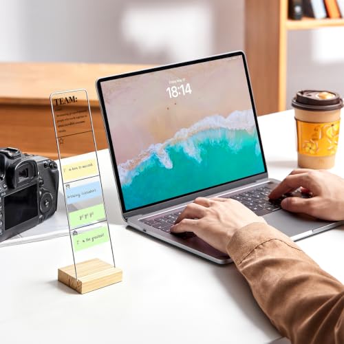 Monitor Memo Board with Removable Wooden Base Acrylic Portable Sticky Note Holder, Inspiring Team Quotes Acrylic Message Board Sign, Office Desk Desk Set Sticky Notes 100 Sheets - color: Team