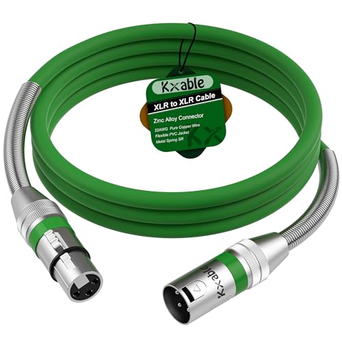Kxable XLR Microphone Cable 1 FT, XLR Male to Female Balanced Mic Cable, 3-Pin Shielded Speaker Cord, Zinc Alloy Connectors, 22AWG Pure Copper, Metal Spring SR, Recording Studio, Podcast, Green - color: Green, size: 1FT